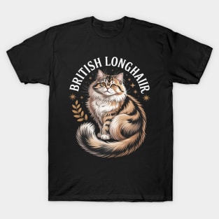 Floral Whimsical British Longhair Cat Straight T-Shirt